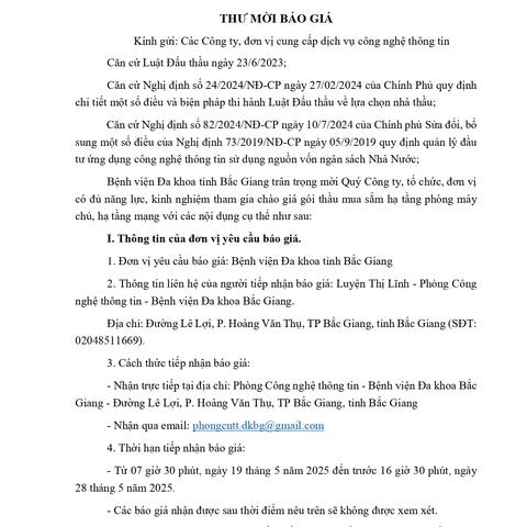 Thư mời báo giá số 221